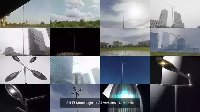 Sci-Fi Street Light 14 All Versions 3D Model Collection