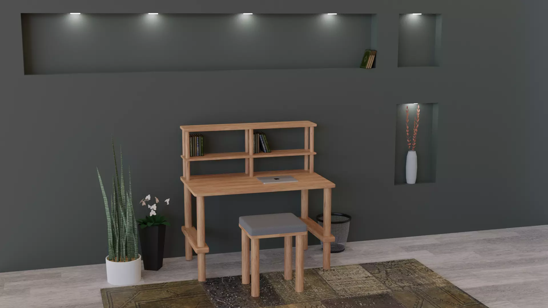 Solid Wood Modern Desk Free 3D model