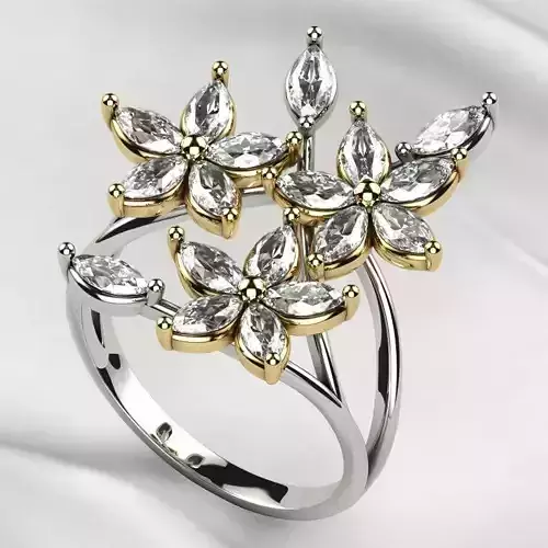 Marquise Flowers Gold Ring