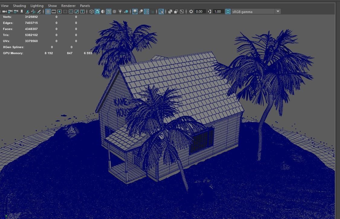 Kamehouse island with house and palm trees 3D model_16