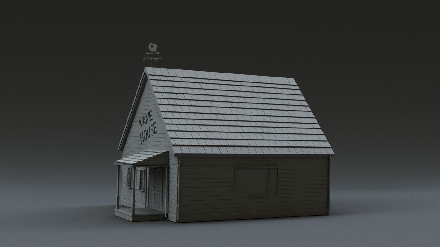 Kamehouse island with house and palm trees 3D model_5