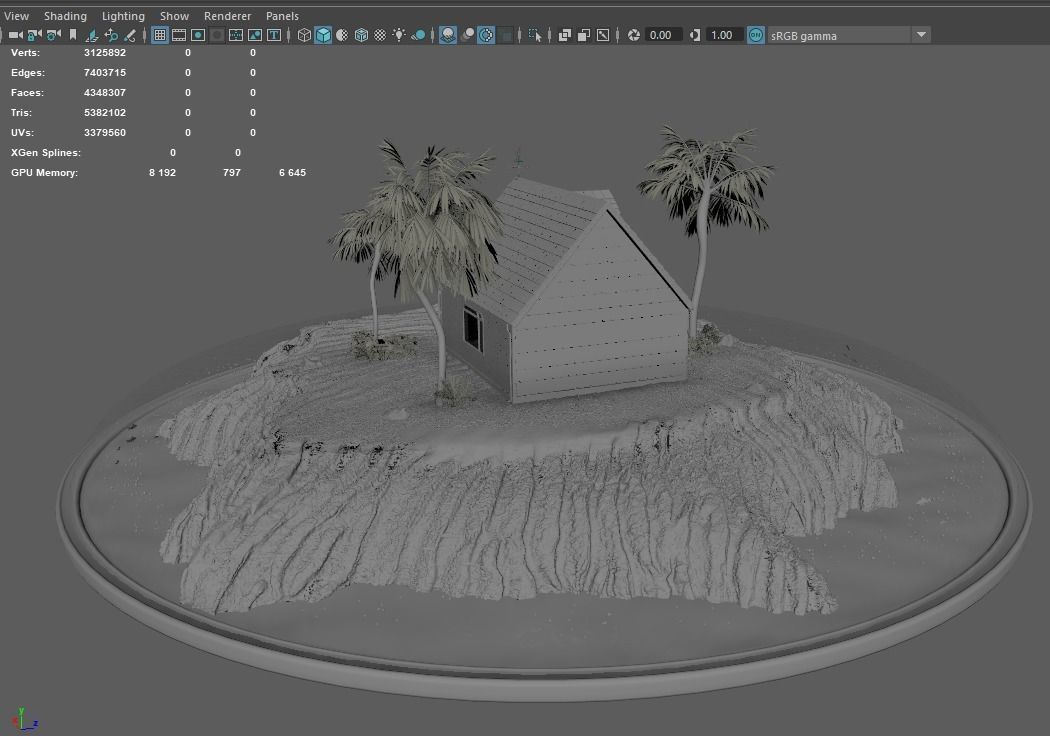 Kamehouse island with house and palm trees 3D model_11