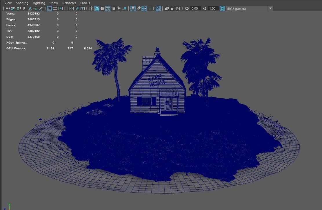 Kamehouse island with house and palm trees 3D model_15