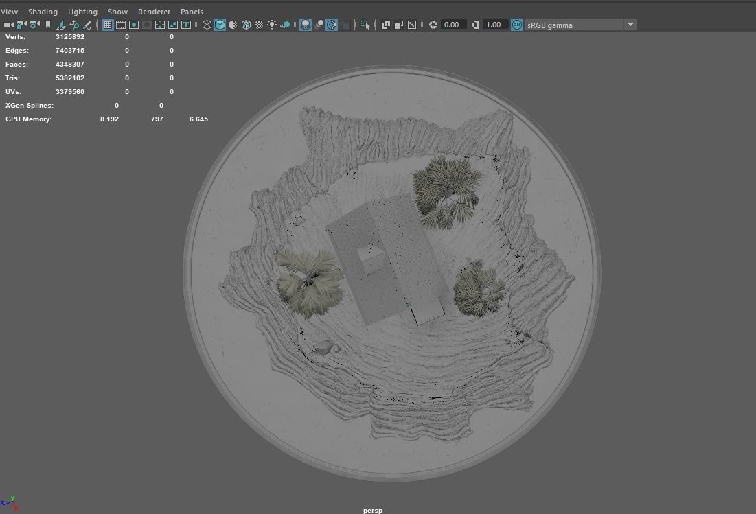 Kamehouse island with house and palm trees 3D model_13