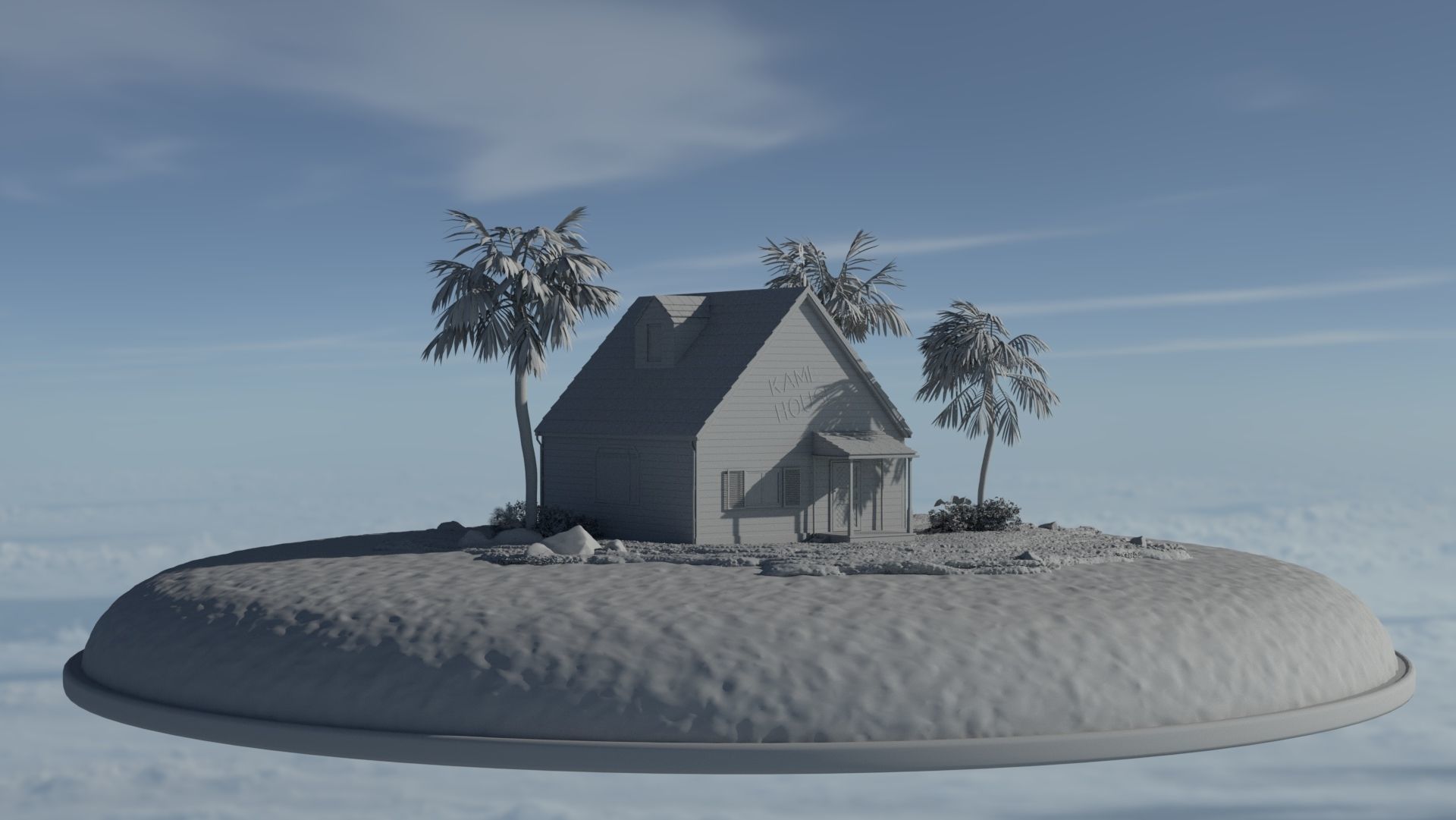 Kamehouse island with house and palm trees 3D model_3