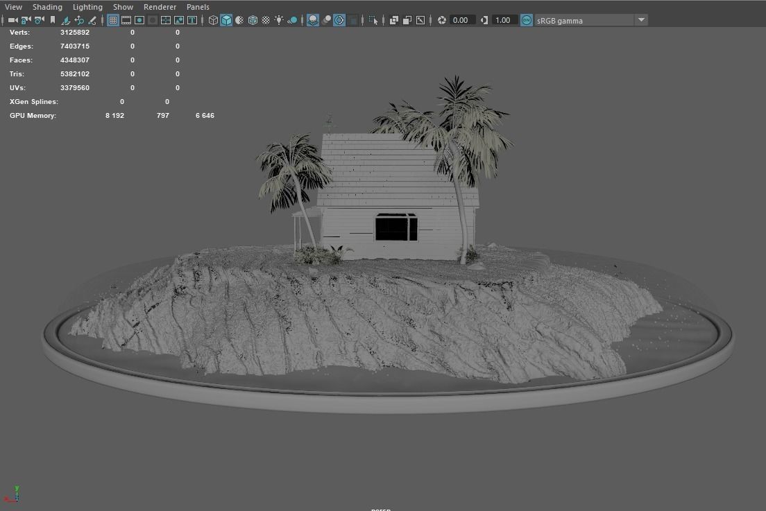 Kamehouse island with house and palm trees 3D model_10