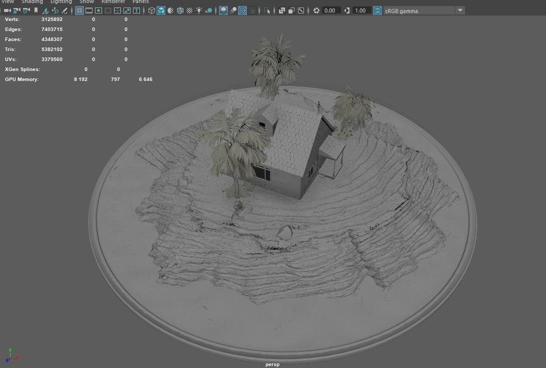 Kamehouse island with house and palm trees 3D model_12
