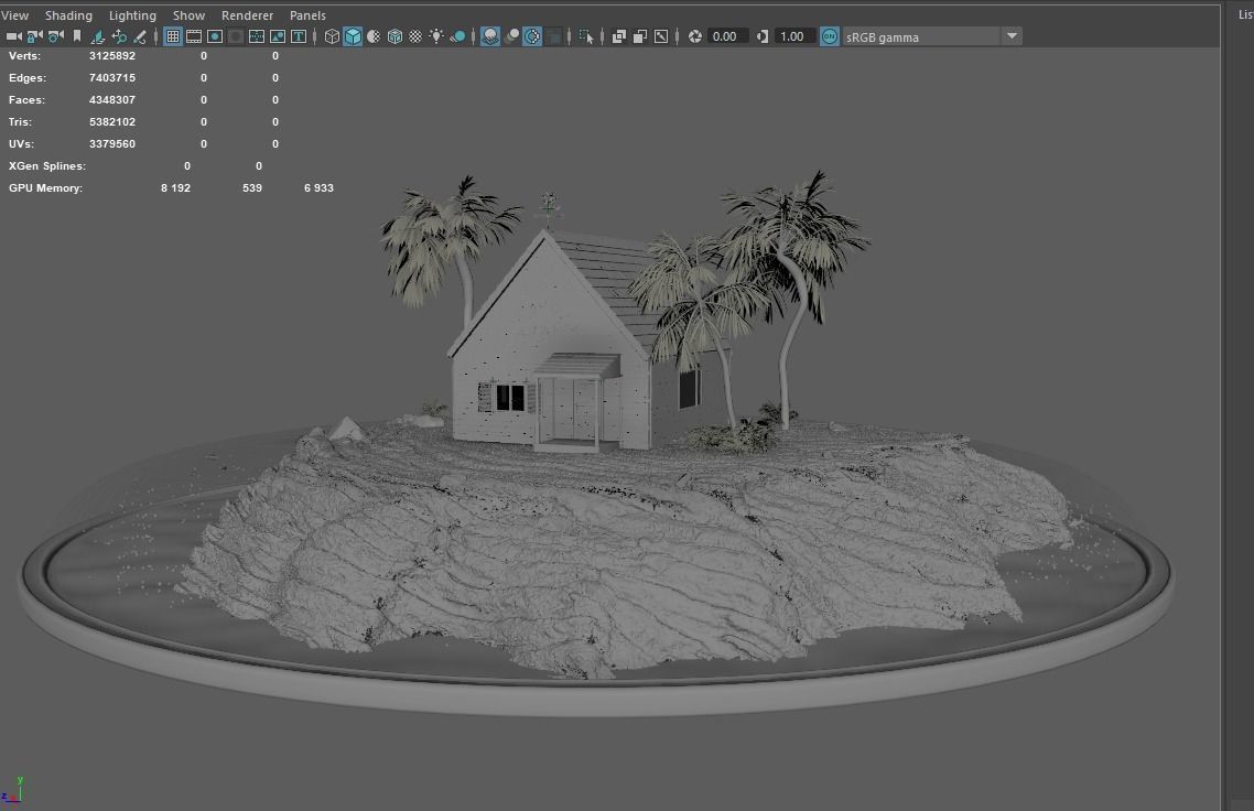 Kamehouse island with house and palm trees 3D model_9