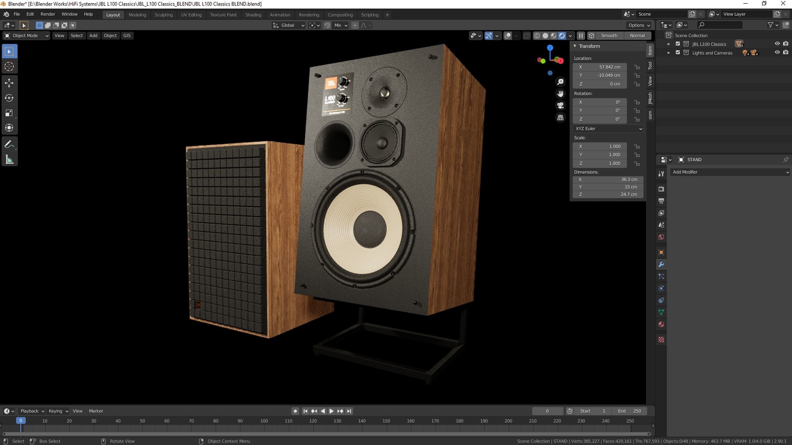 JBL L100 CLASSICS Loudspeaker with Stand PBR 3D model_15