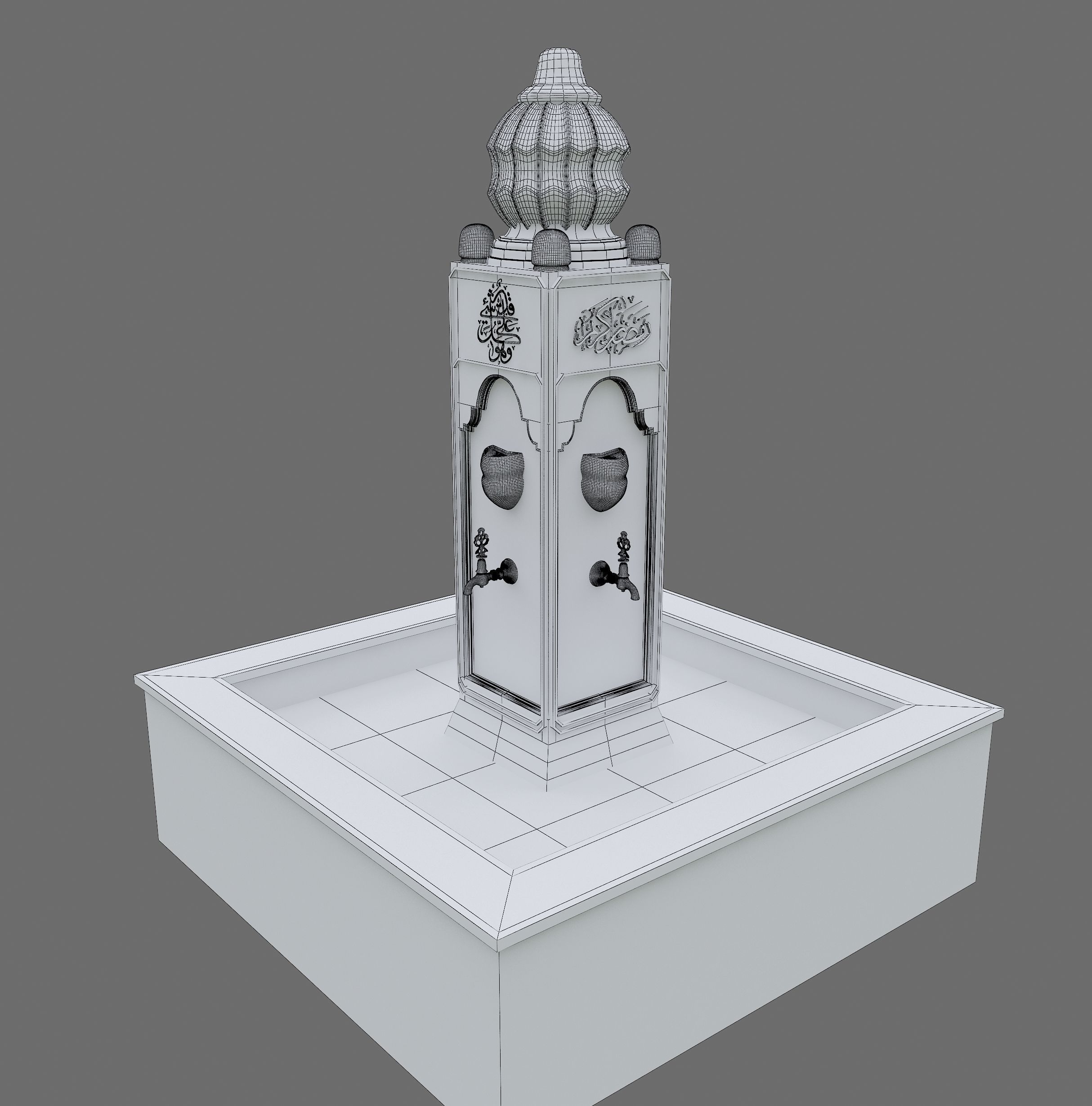 Medieval Water Fountain Islamic Ottoman Style Low-poly 3D model_32