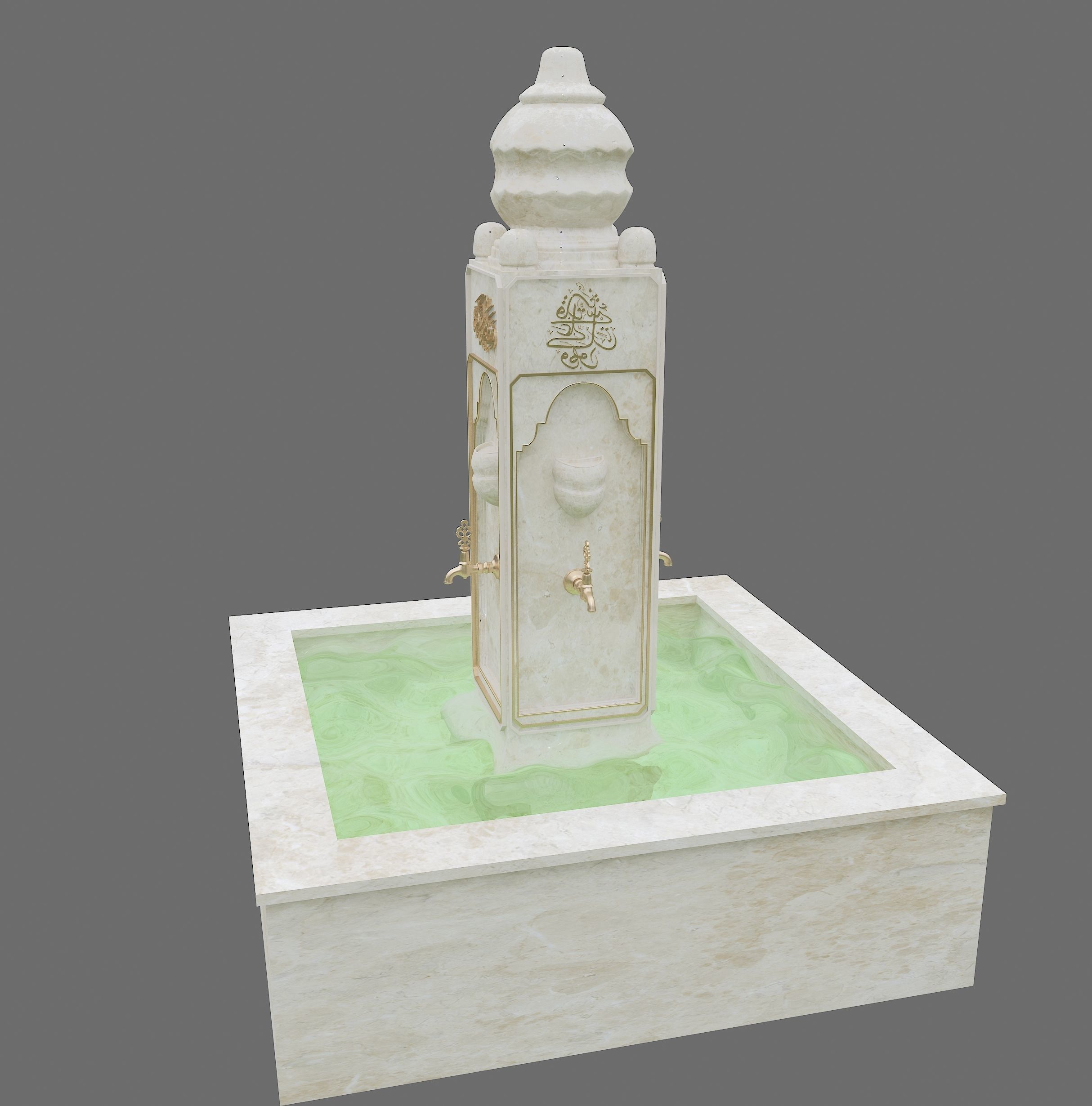 Medieval Water Fountain Islamic Ottoman Style Low-poly 3D model_12