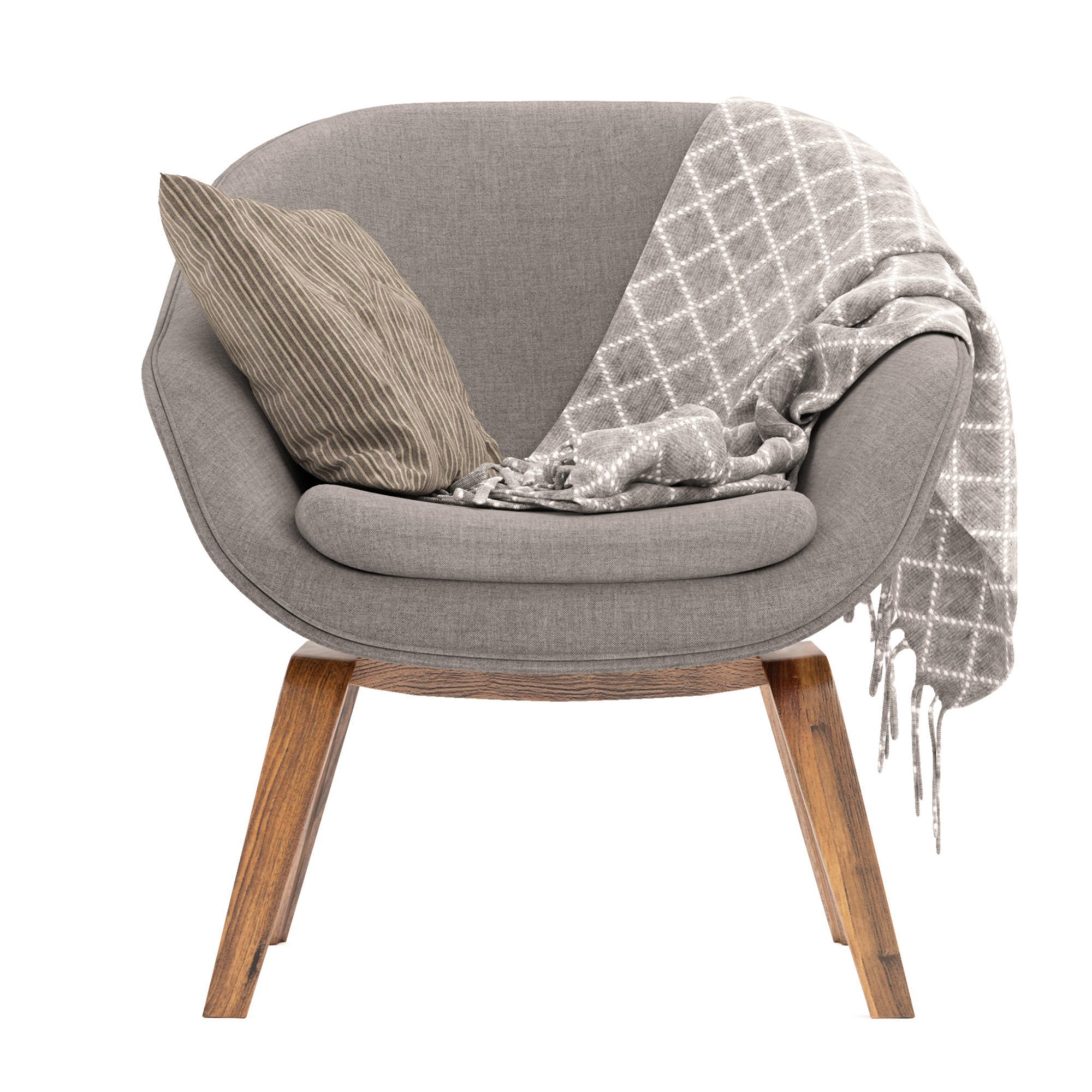 Modern looking Hay Armchair with blanket and cushion 3D model_2