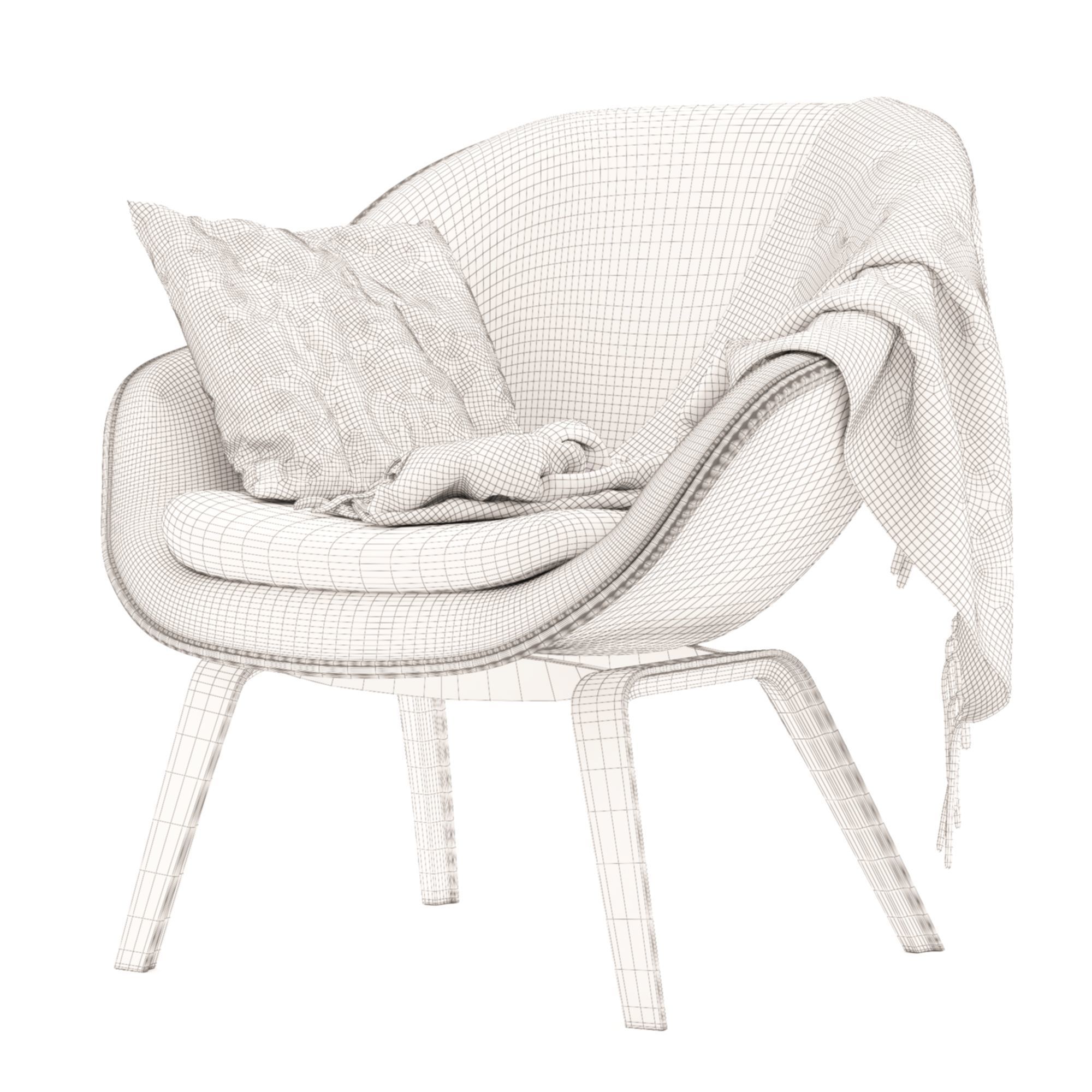 Modern looking Hay Armchair with blanket and cushion 3D model_6