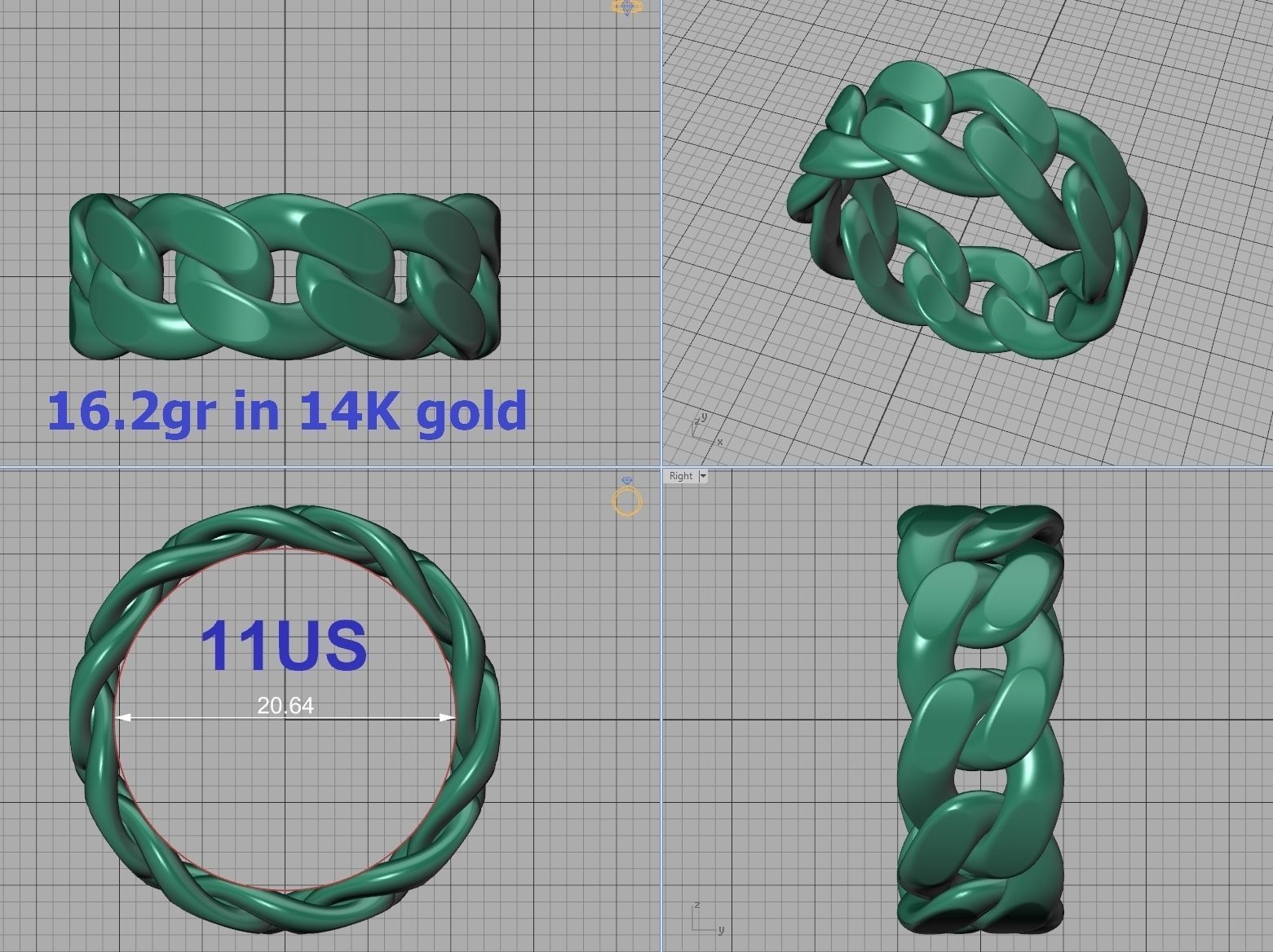 Cuban Link Chain Ring 10mm Wide ALL US-Chart FINGER SIZES 3D print model_27