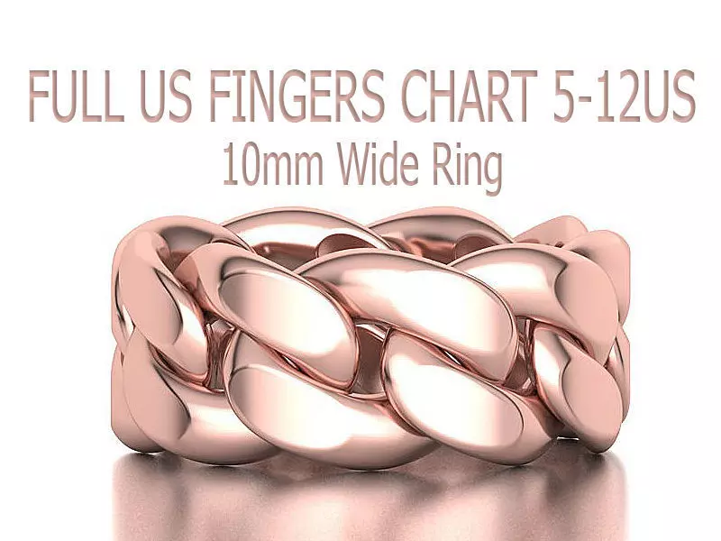 Cuban Link Chain Ring 10mm Wide ALL US-Chart FINGER SIZES 3D print model_0