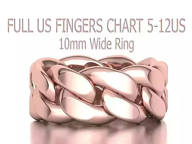 Cuban Link Chain Ring 10mm Wide ALL US-Chart FINGER SIZES  3D print model