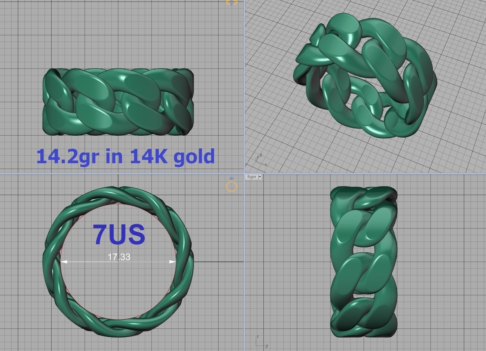 Cuban Link Chain Ring 10mm Wide ALL US-Chart FINGER SIZES 3D print model_16
