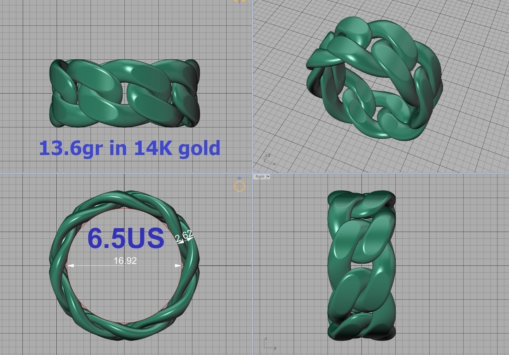 Cuban Link Chain Ring 10mm Wide ALL US-Chart FINGER SIZES 3D print model_15