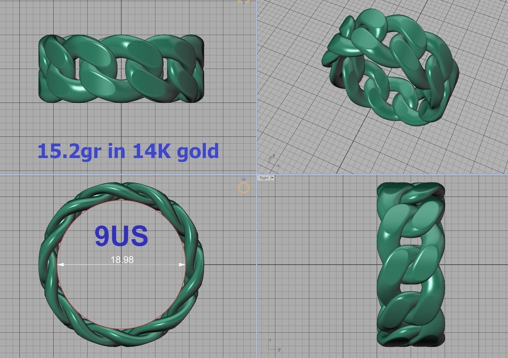 Cuban Link Chain Ring 10mm Wide ALL US-Chart FINGER SIZES 3D print model_19