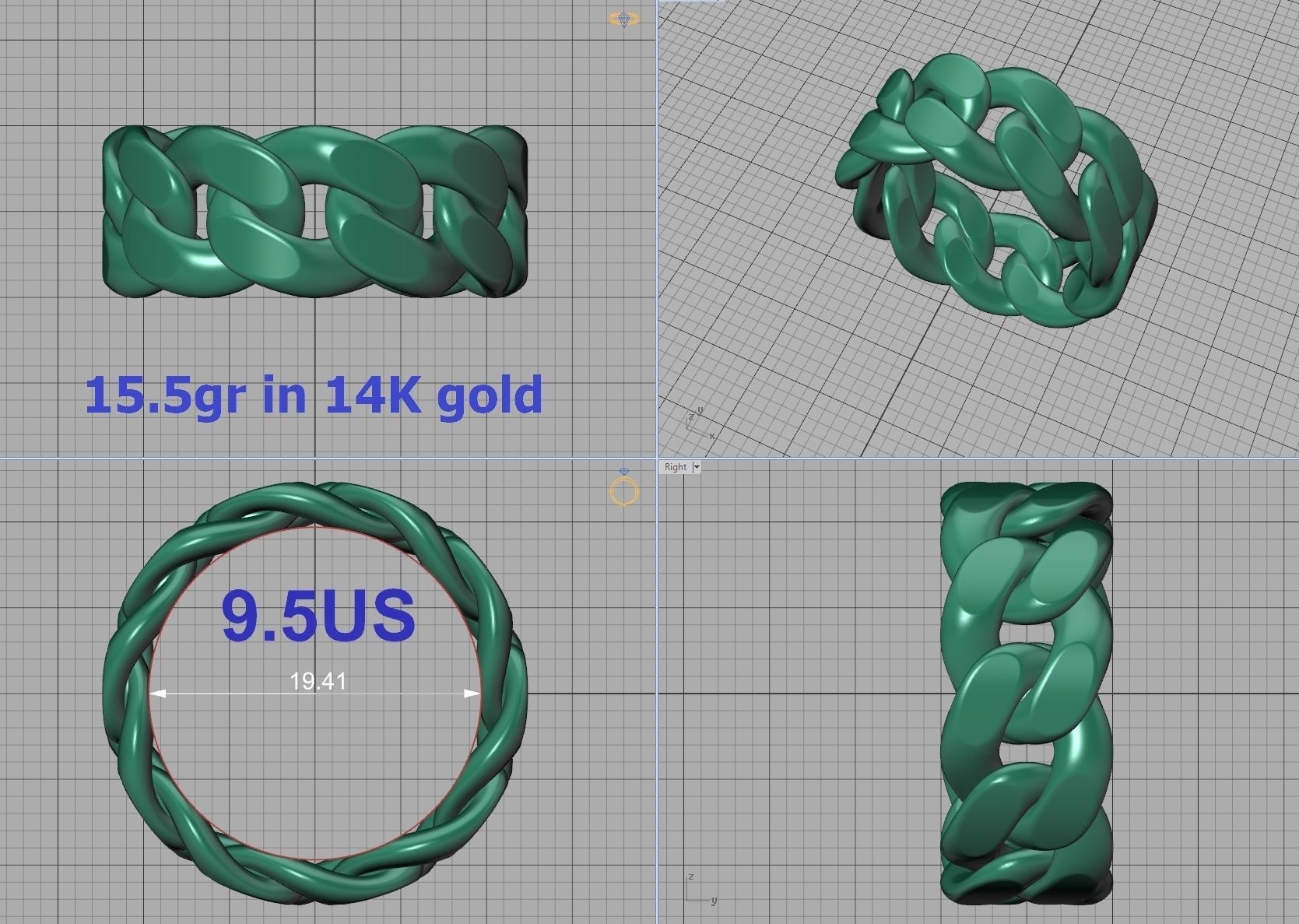 Cuban Link Chain Ring 10mm Wide ALL US-Chart FINGER SIZES 3D print model_26