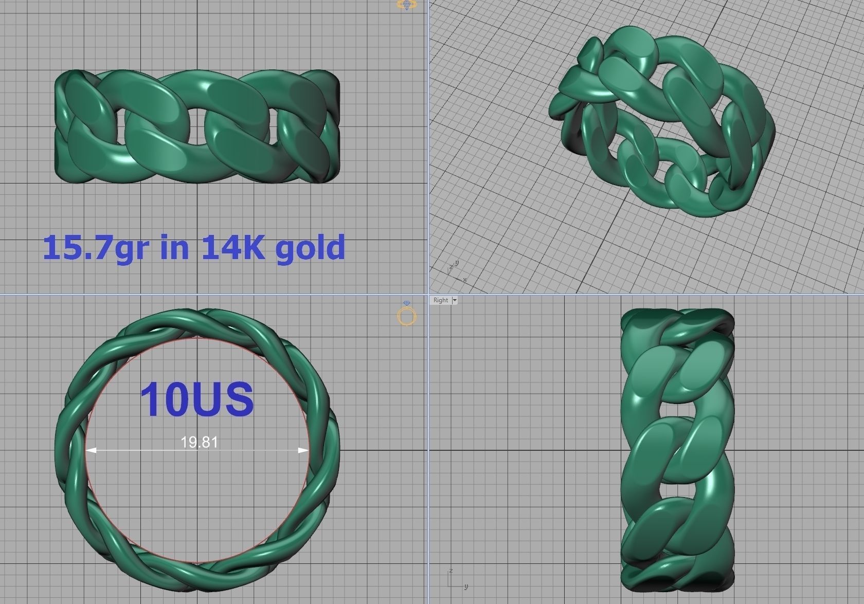 Cuban Link Chain Ring 10mm Wide ALL US-Chart FINGER SIZES 3D print model_22