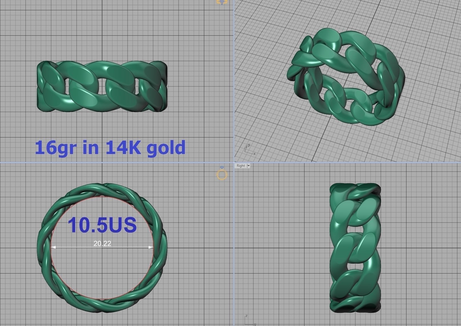 Cuban Link Chain Ring 10mm Wide ALL US-Chart FINGER SIZES 3D print model_28