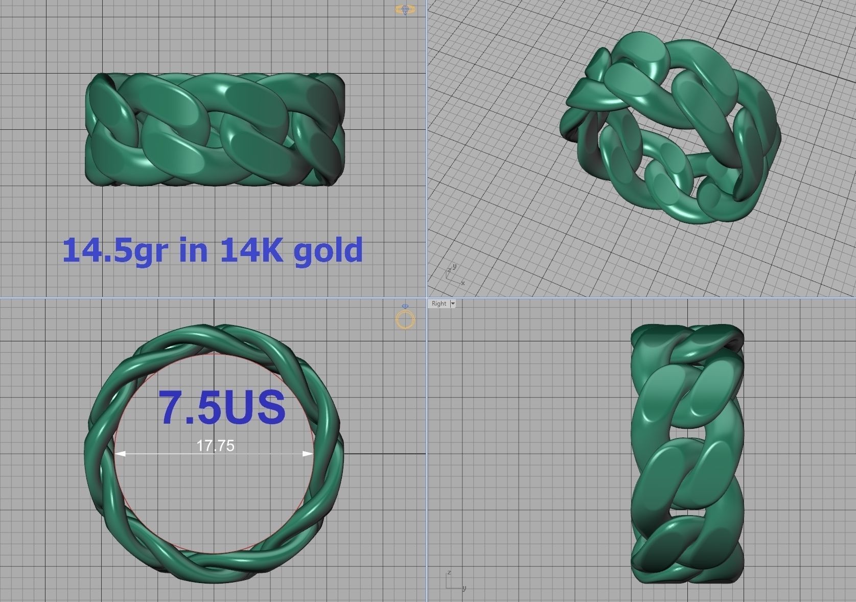 Cuban Link Chain Ring 10mm Wide ALL US-Chart FINGER SIZES 3D print model_23