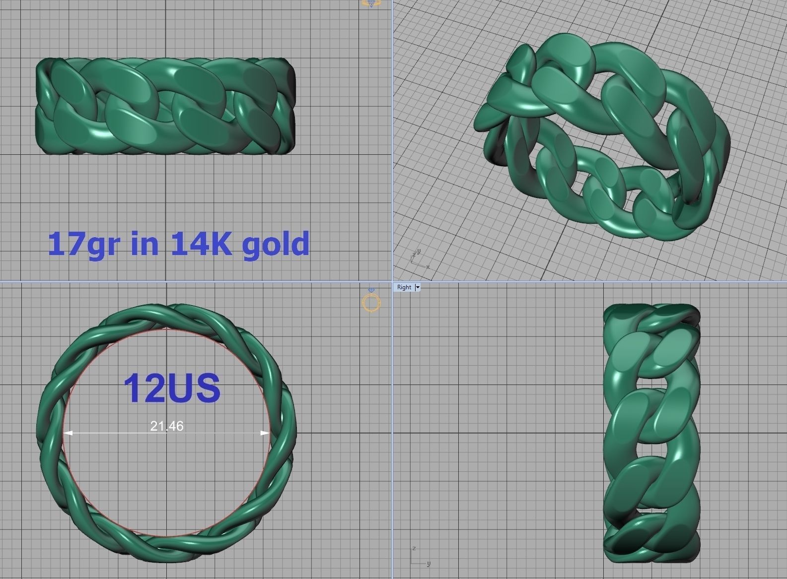 Cuban Link Chain Ring 10mm Wide ALL US-Chart FINGER SIZES 3D print model_24