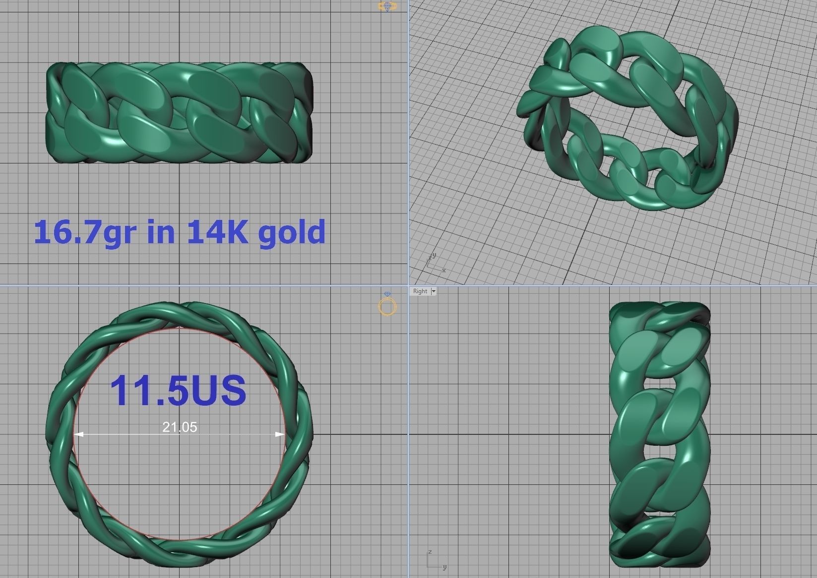 Cuban Link Chain Ring 10mm Wide ALL US-Chart FINGER SIZES 3D print model_29