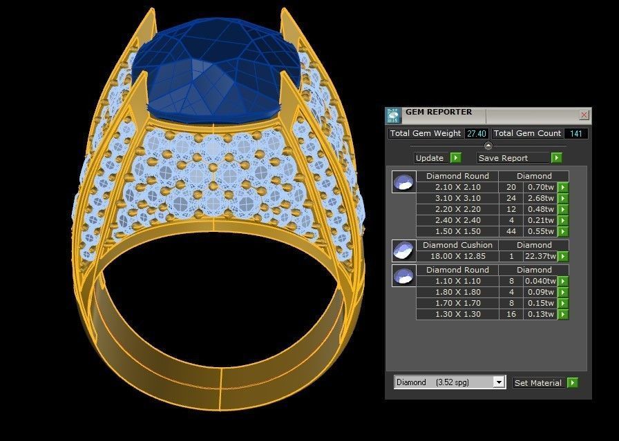 Black Big Gem with diamond for man Fashion 2020 R27 3D model_2