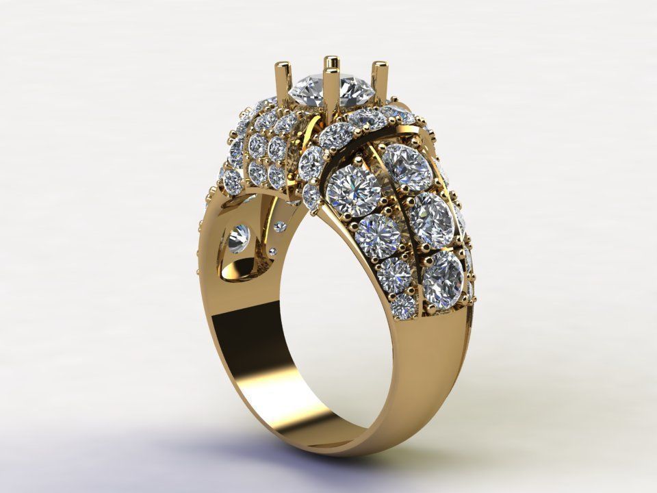 Man Ring diamond fashion model 2020 cad file gold light R25 3D model_1