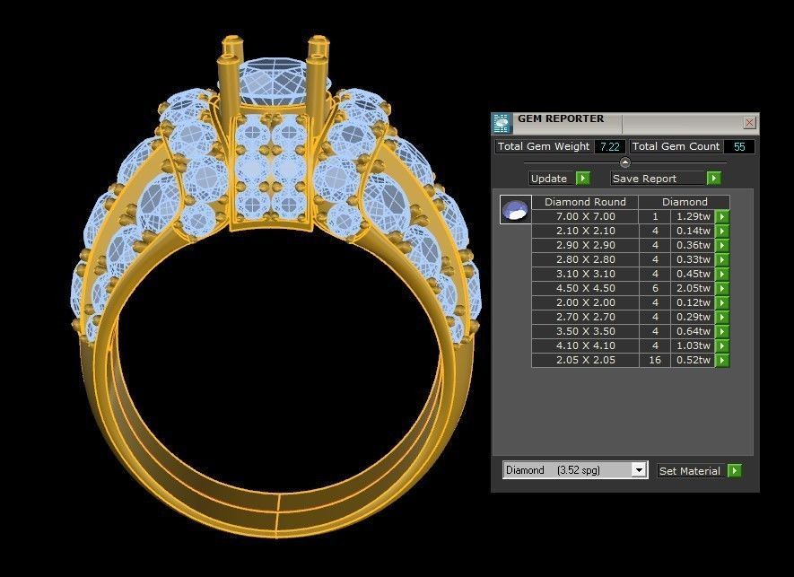 Man Ring diamond fashion model 2020 cad file gold light R25 3D model_2