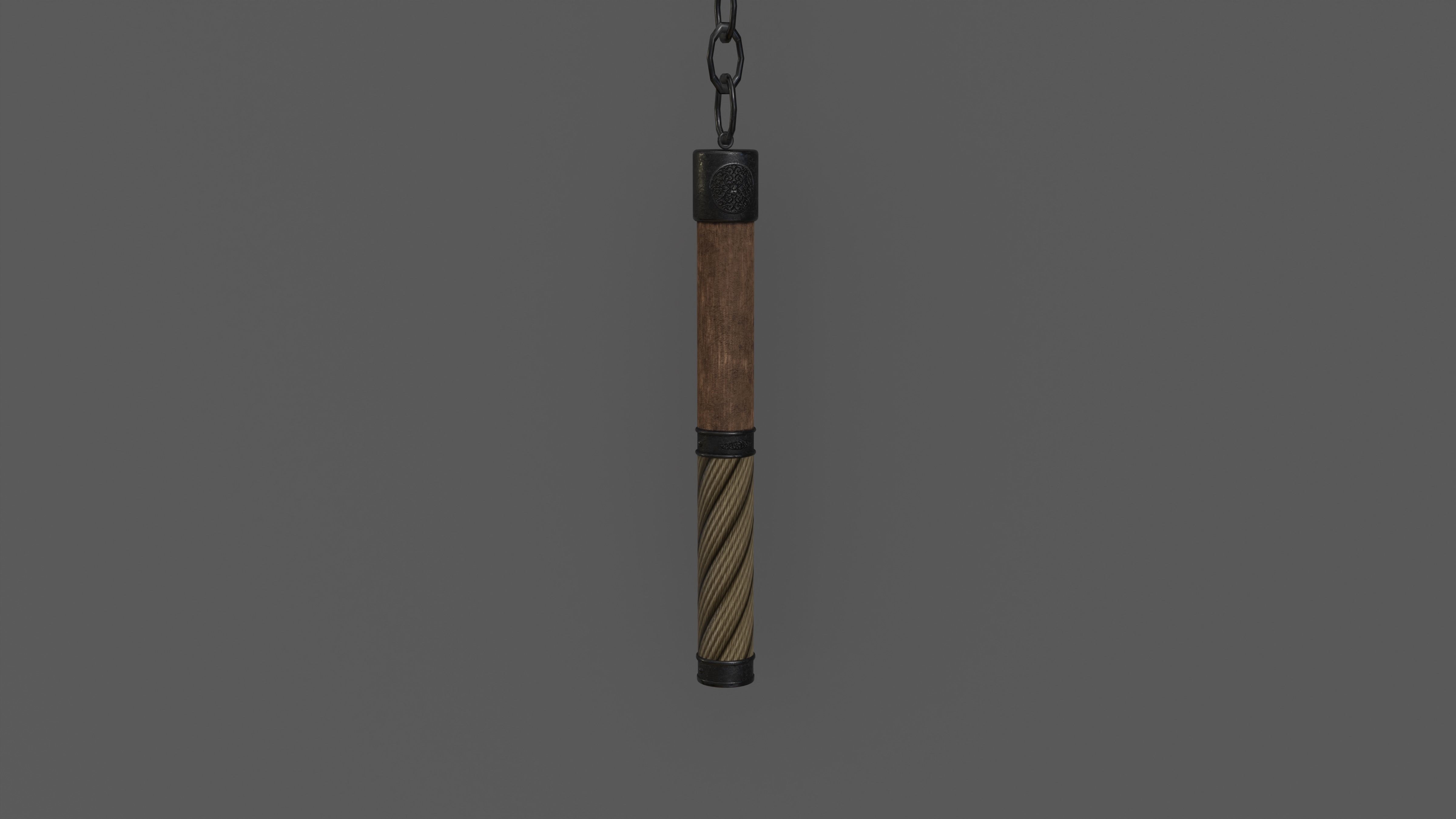 Flail Game ready wooden stick hanging from chain Low-poly 3D model_6