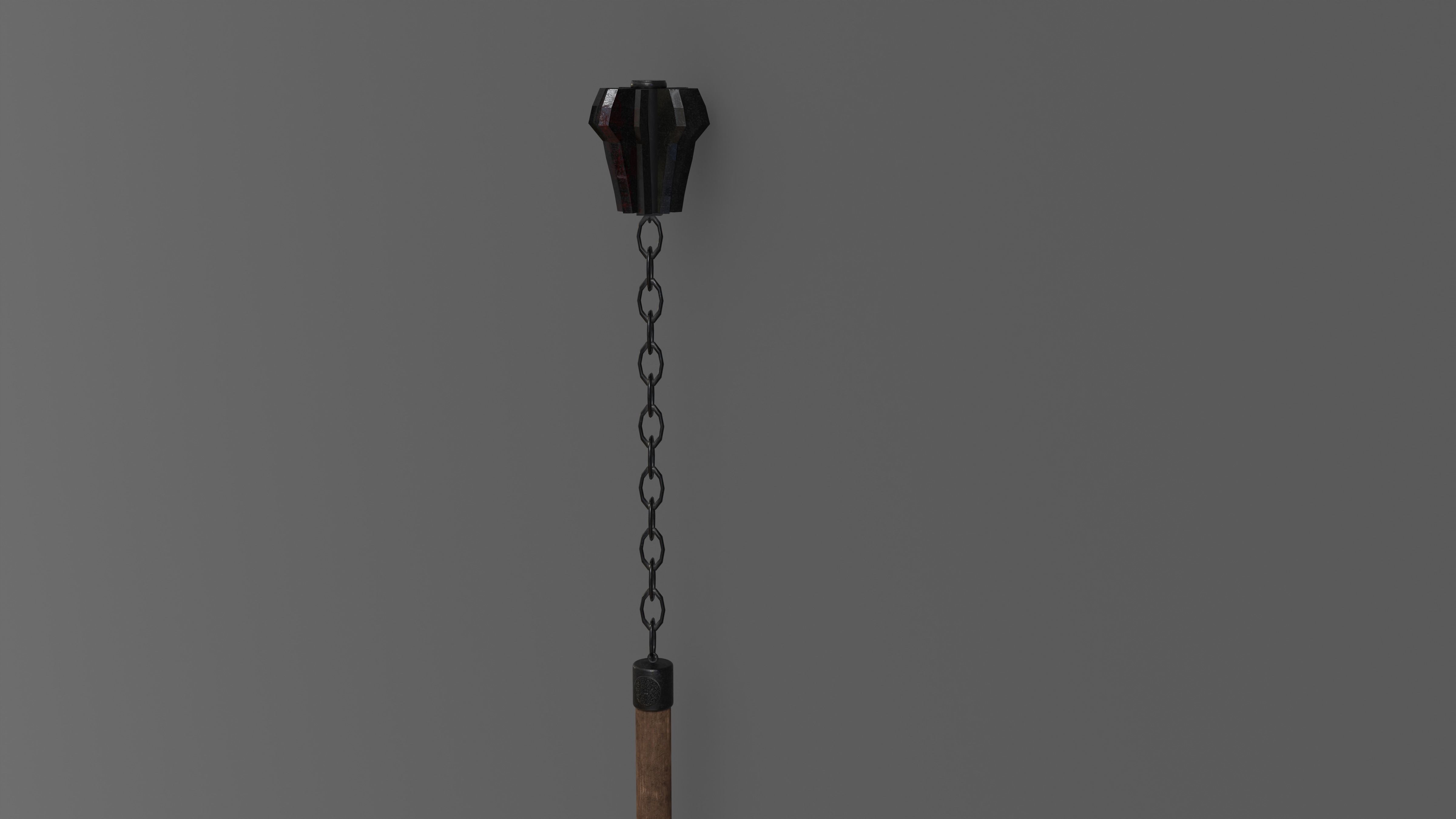 Flail Game ready wooden stick hanging from chain Low-poly 3D model_5