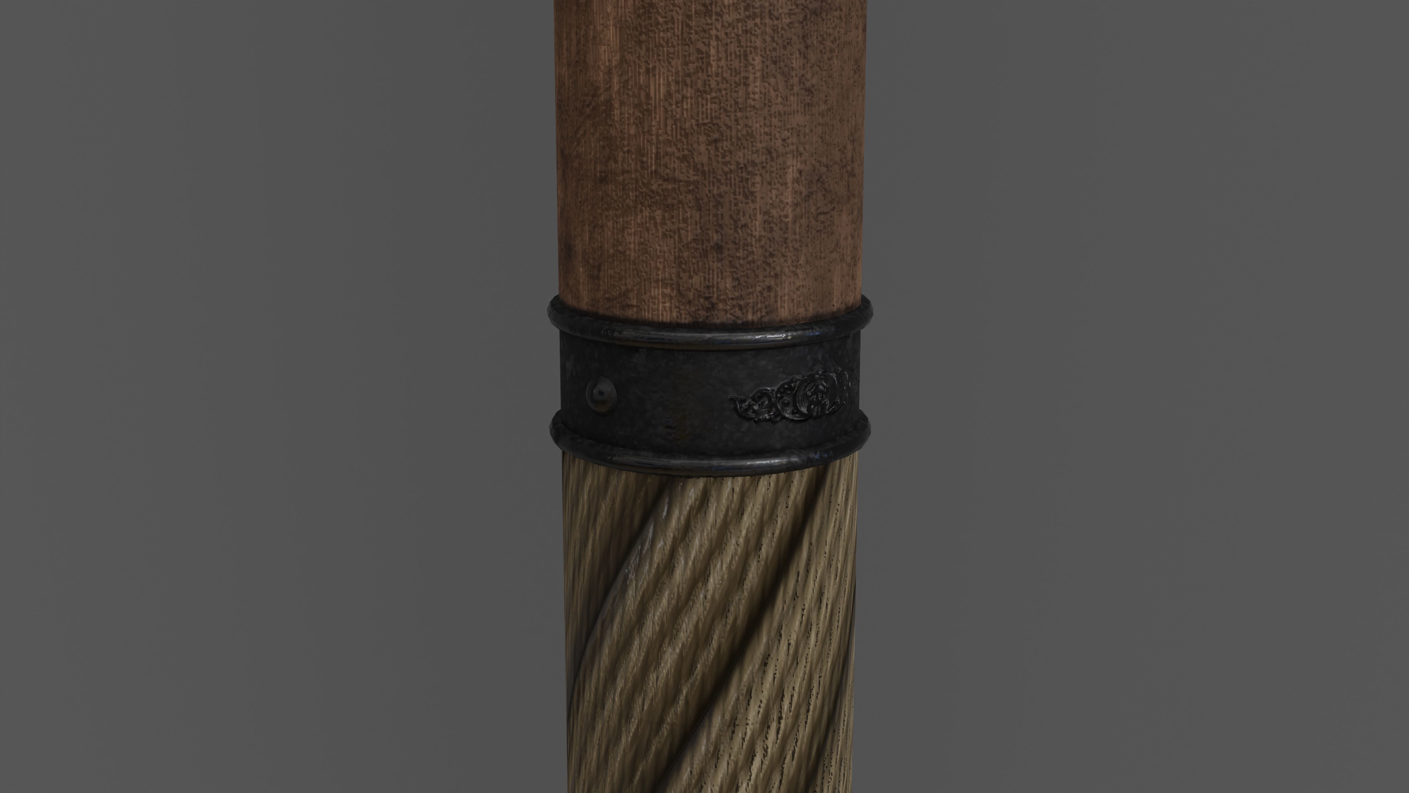 Flail Game ready wooden stick hanging from chain Low-poly 3D model_3