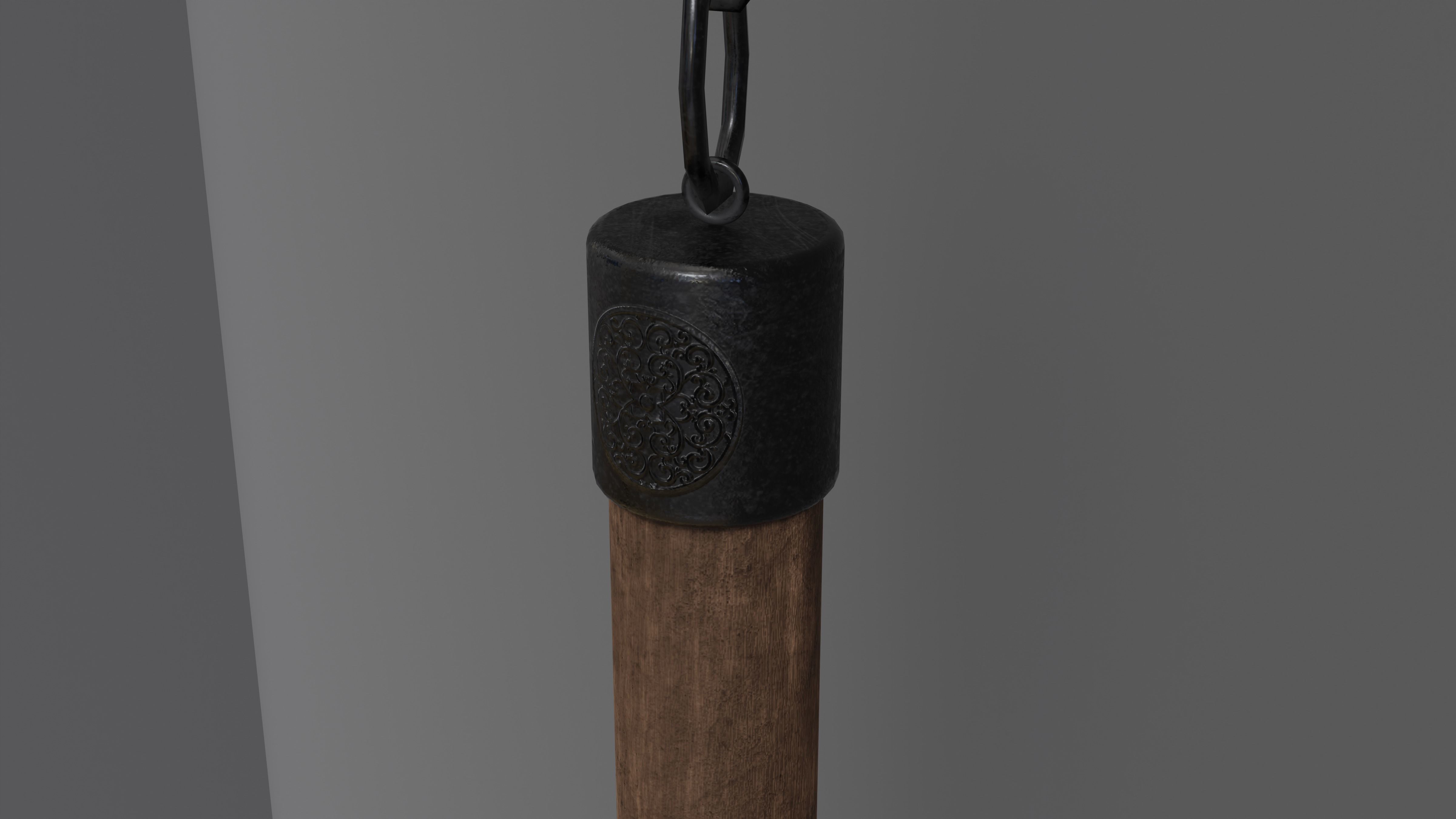 Flail Game ready wooden stick hanging from chain Low-poly 3D model_1