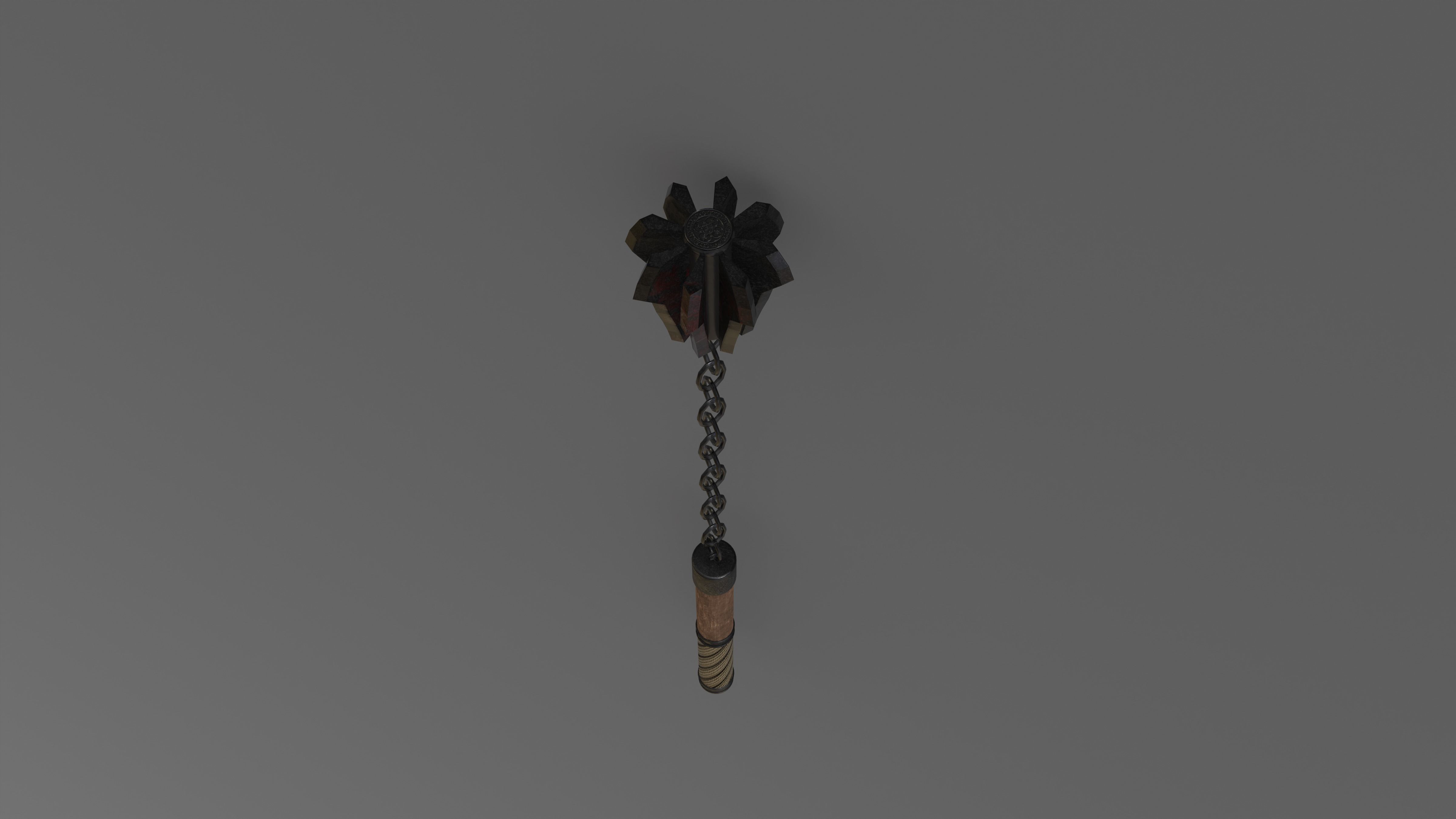 Flail Game ready wooden stick hanging from chain Low-poly 3D model_4