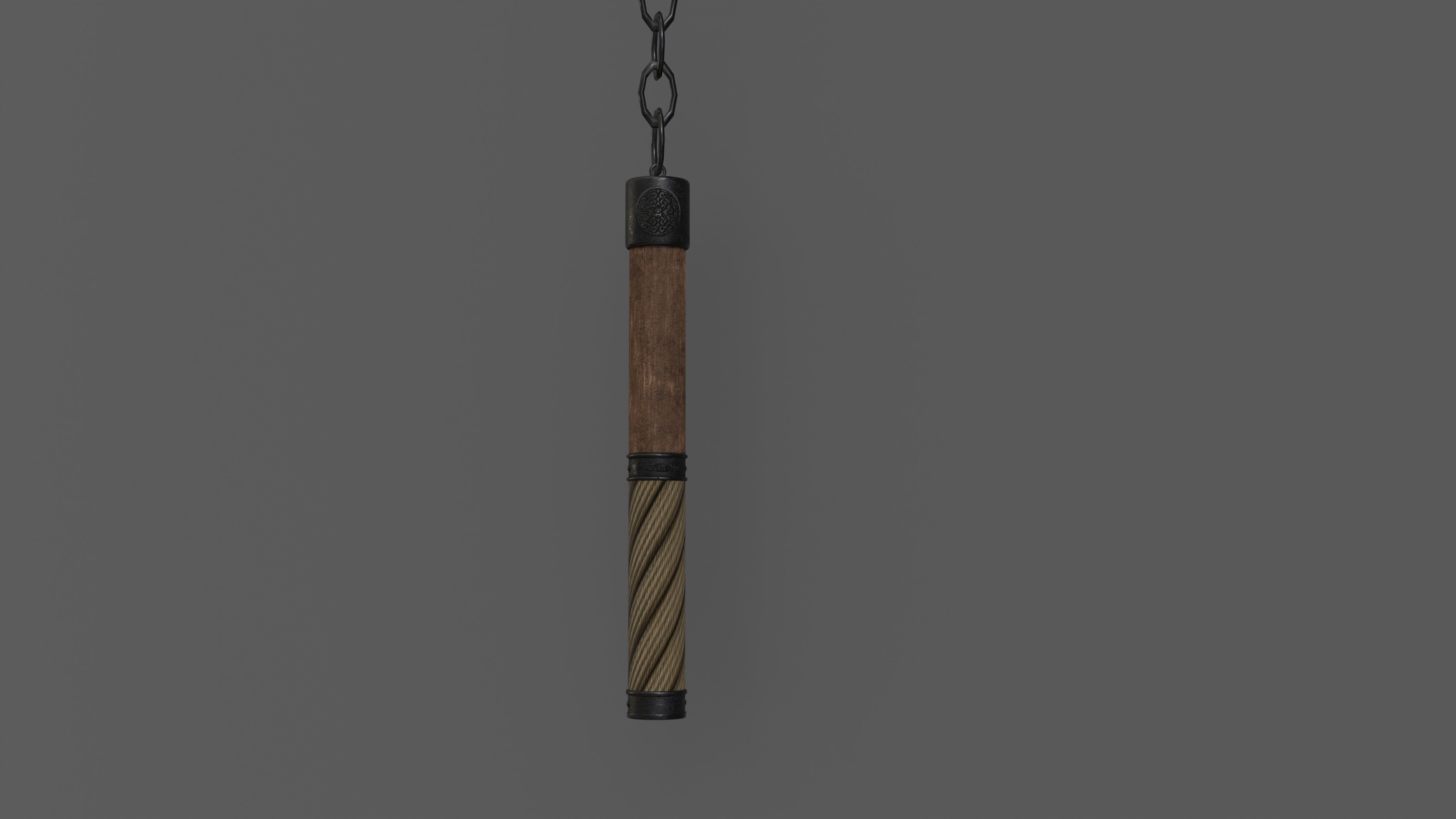 Flail Game ready wooden stick hanging from chain Low-poly 3D model_7