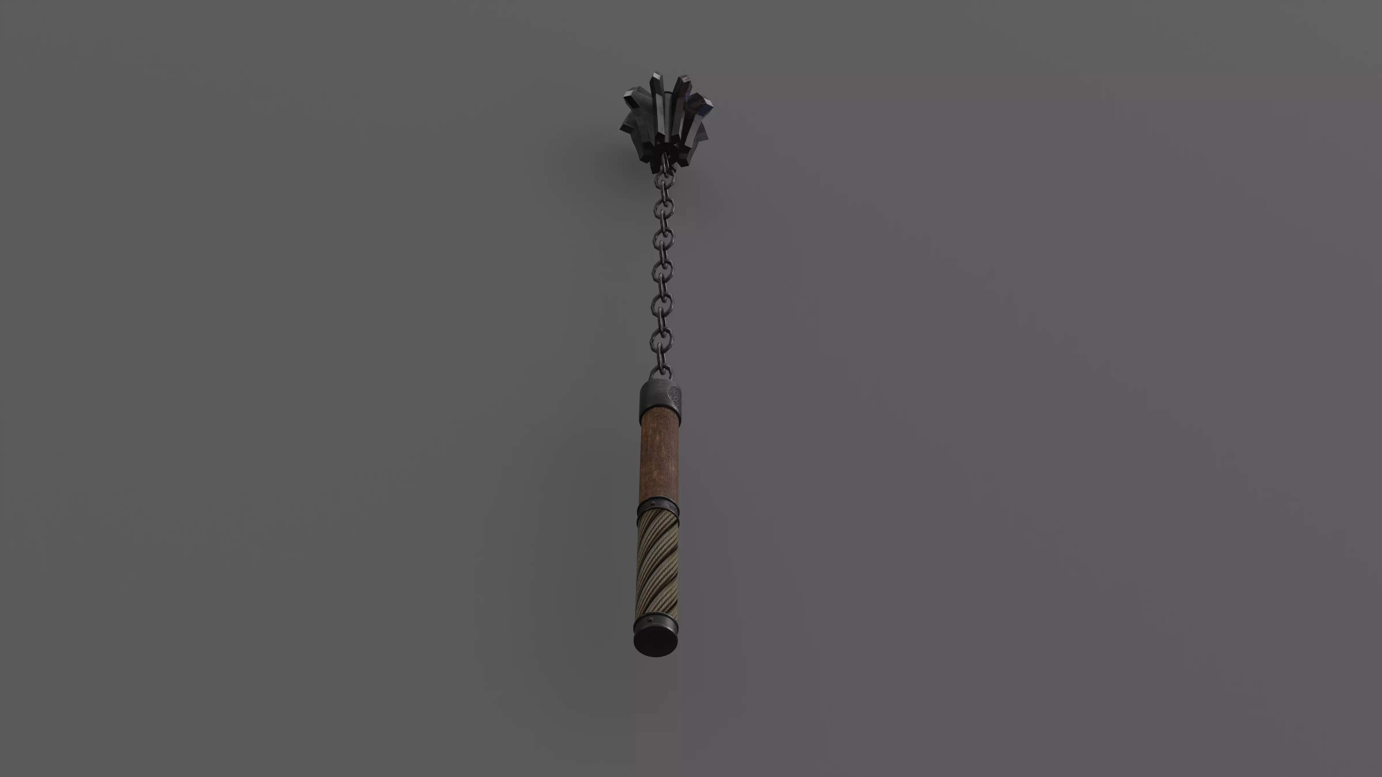 Flail Game ready wooden stick hanging from chain Low-poly 3D model_0