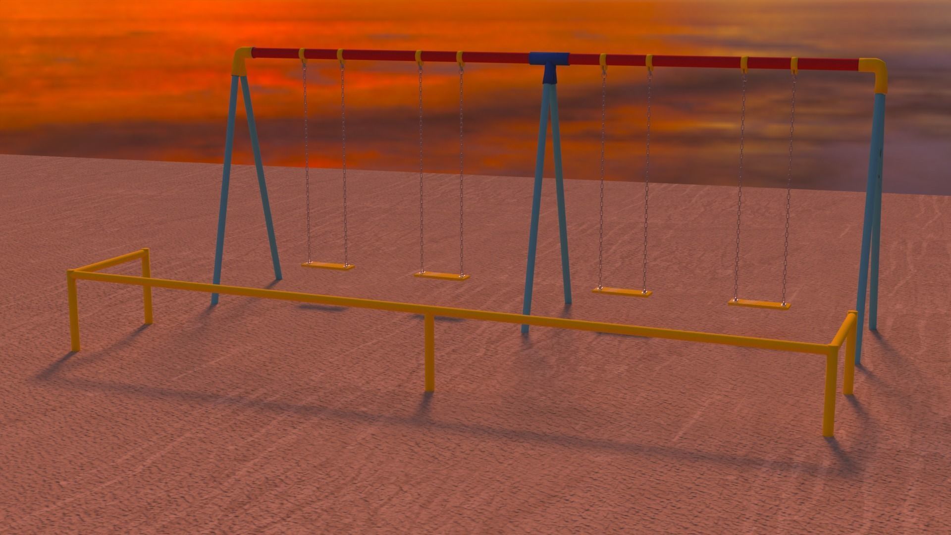 japanese playdround equipment  slide swing Low-poly 3D model_1