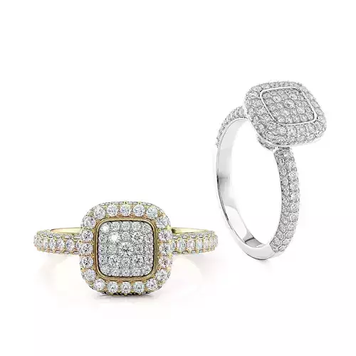 Engagement ring Cusion head shape with side stones Printable 3D print model