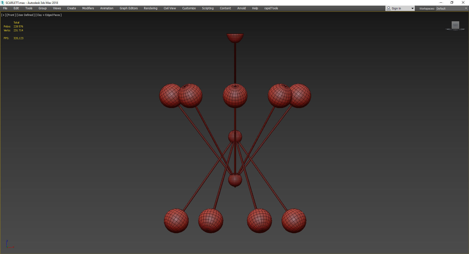 SCARLETT chandelier with balls hanging from brass rods Low-poly 3D model_2