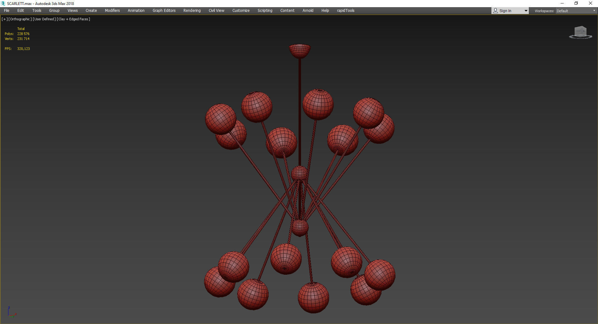 SCARLETT chandelier with balls hanging from brass rods Low-poly 3D model_3
