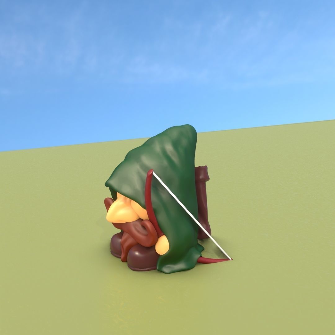 Gnome Elf Archer - Funny Sneaky Bowman Low-poly 3D model_21