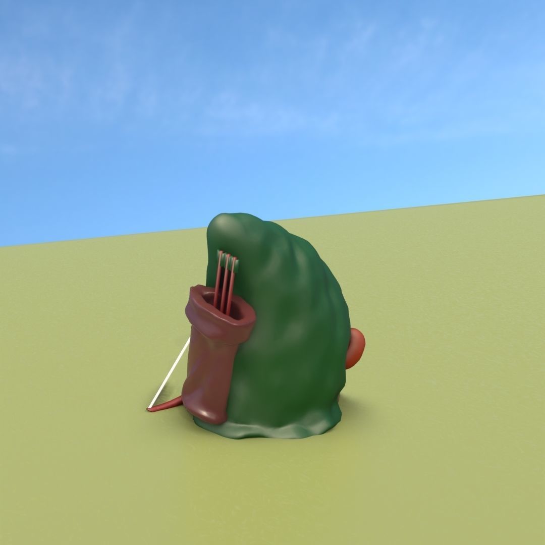 Gnome Elf Archer - Funny Sneaky Bowman Low-poly 3D model_10