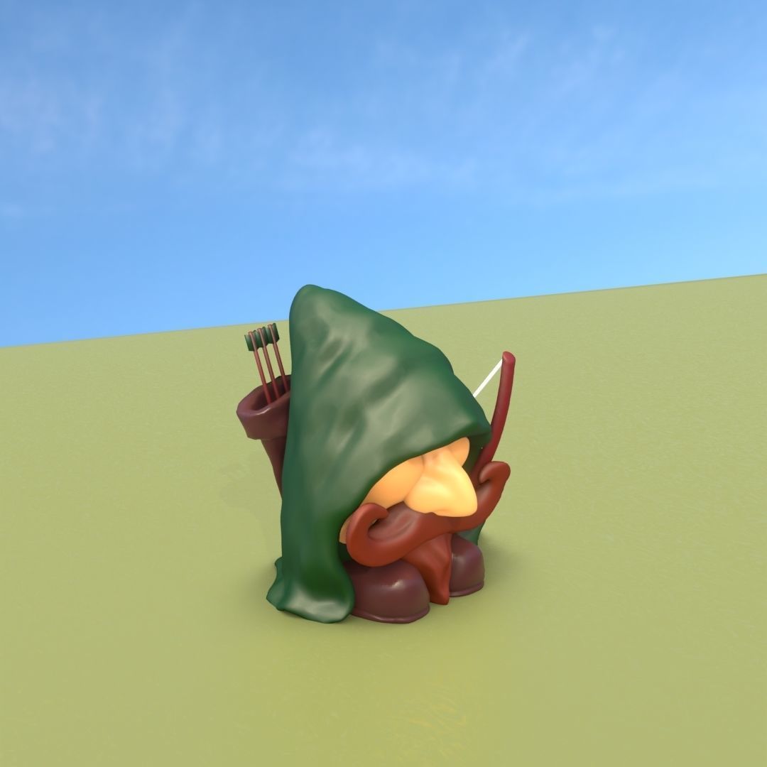 Gnome Elf Archer - Funny Sneaky Bowman Low-poly 3D model_4