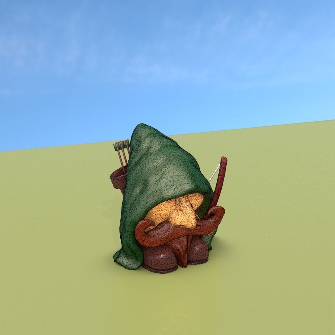 Gnome Elf Archer - Funny Sneaky Bowman Low-poly 3D model_27