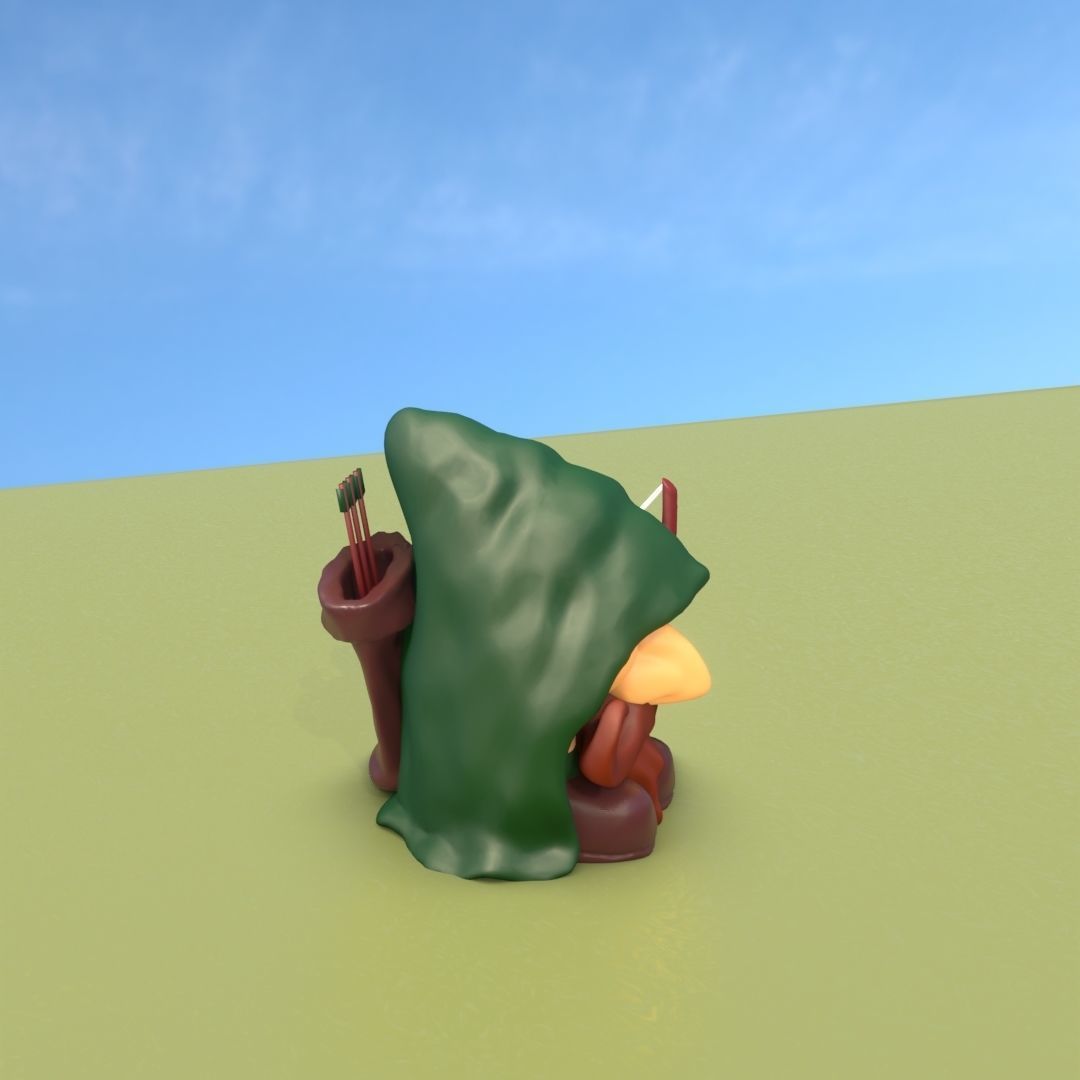 Gnome Elf Archer - Funny Sneaky Bowman Low-poly 3D model_6