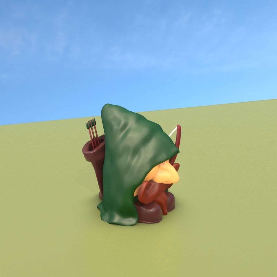 Gnome Elf Archer - Funny Sneaky Bowman Low-poly 3D model_5