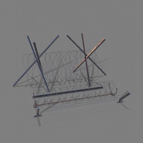 Barbed Wire and Brackets Low-poly 3D model